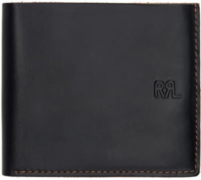 Rrl Black Leather Billfold Wallet In Black Over Brown