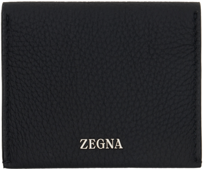 Zegna Black Foldable Leather Card Holder In Ner