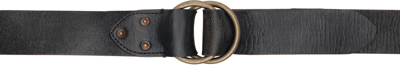 Rrl Black Leather Double–o-ring Belt In Black Over Brown