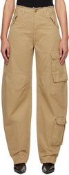 Darkpark Frayed Hem Cotton Rosalind Cargo Pants With Logo-buttons In Neutral