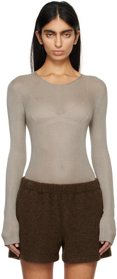 Rier Taupe Semi-sheer Blouse In Flax Silk