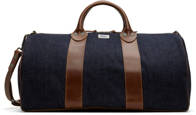 Rrl Blue Leather-trim Denim Duffle Bag In Indigo