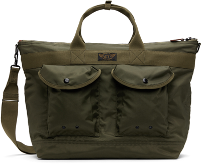 Rrl Green Nylon Canvas Utility Messenger Tote In Olive Drab