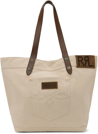 Rrl Off-white Leather-trim Twill Tote In Greige