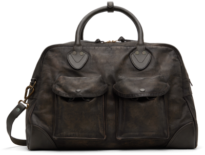 Rrl Brown Leather Duffle Bag In Black Over Brown