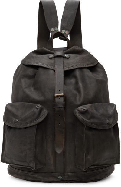 Rrl Brown Leather Rucksack Backpack In Black Over Brown