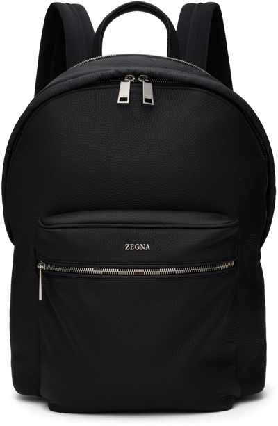 Zegna Black Deerskin Hoodie Backpack In Ner Black