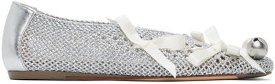 Simone Rocha Silver Bell Charm Crochet Ballerina Flats In Silver/ivory/pearl