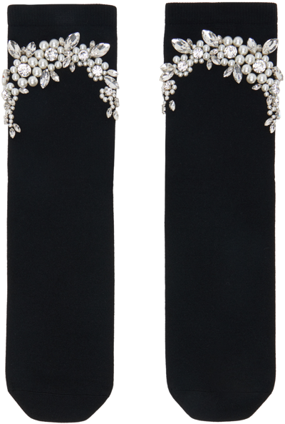 Simone Rocha Black Cluster Flower Beaded Socks In Black/ Pearl/ Clear