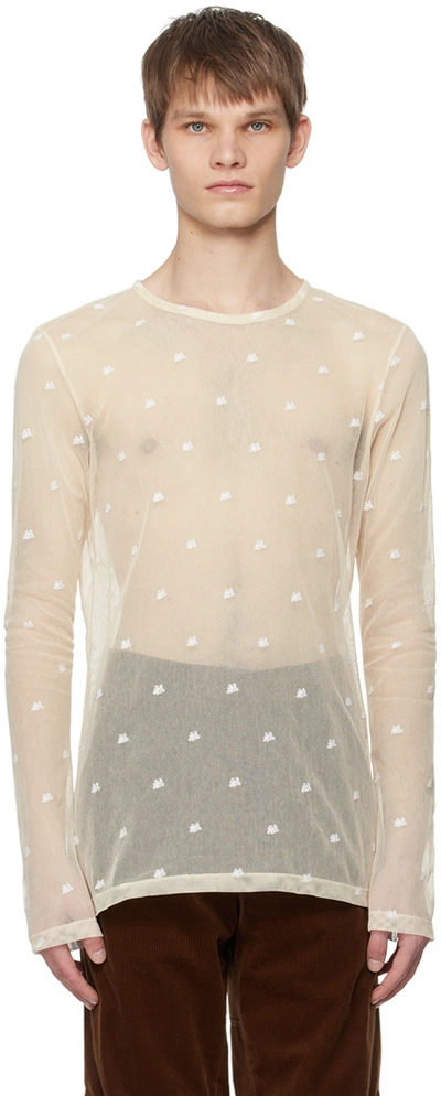 Rier Off-white Floral Long Sleeve T-shirt In Ivory Flowers Tulle