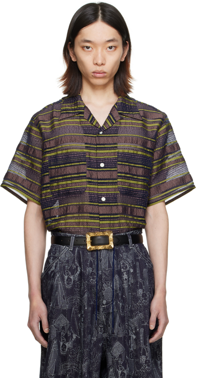 Needles Navy & Brown One-up Shirt In B-navy/yellow