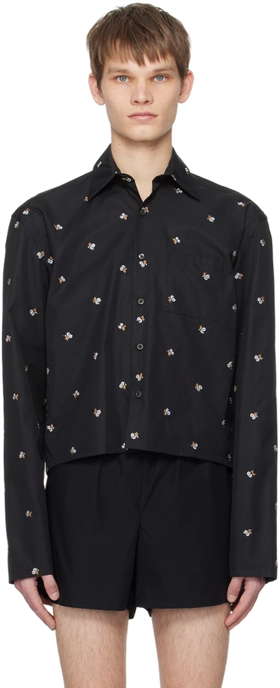 Rier Black Mini Shirt In Black Flowers Popeli