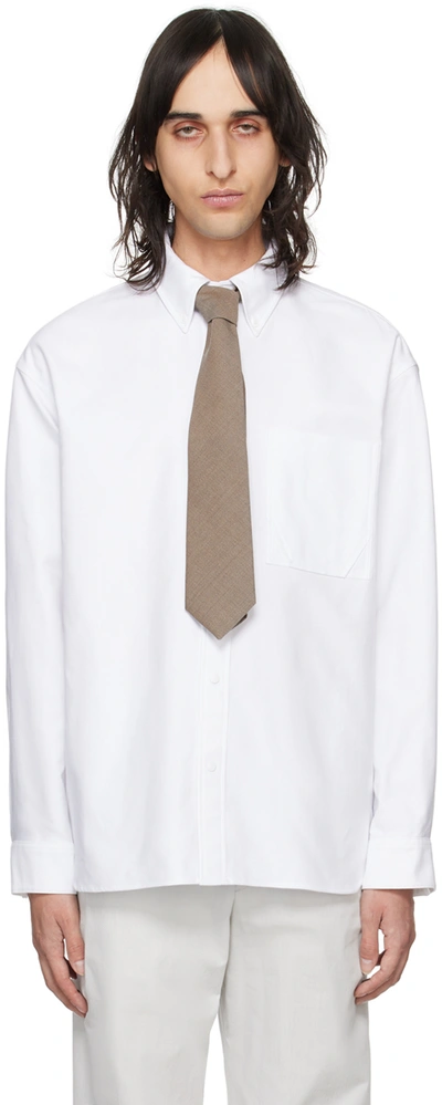 Solid Homme White Press-stud Shirt In 520w White