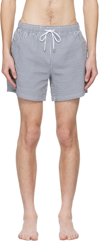 Hugo Boss Navy Striped Swim Shorts In Navy 413