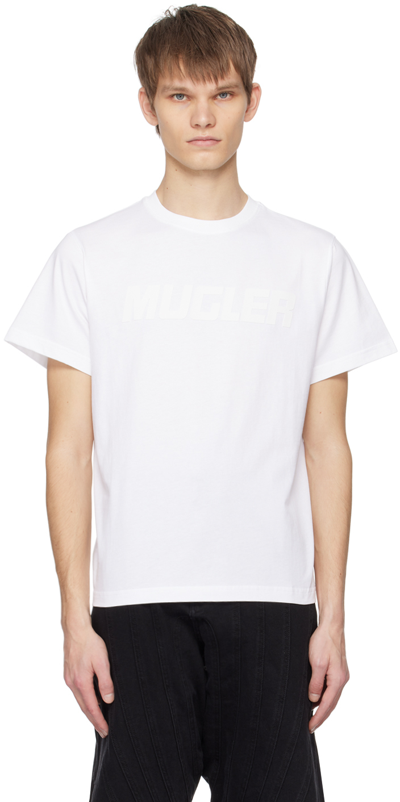 Mugler Rubberised-logo Cotton T-shirt In White 1016