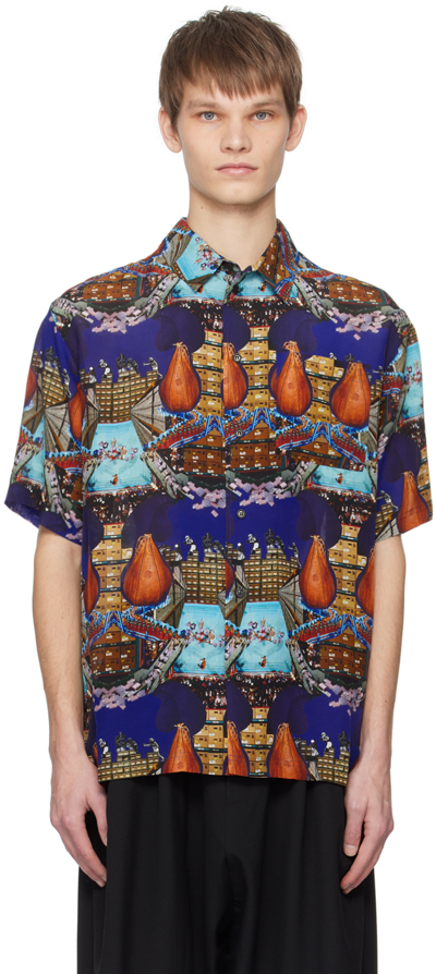 Henrik Vibskov Transfered Graphic-print Crepe Shirt In Blue