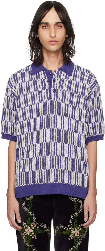 Needles Purple & White Stripe Polo