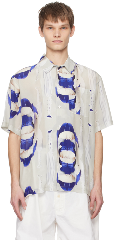 Henrik Vibskov Transfered Abstract-print Crepe Shirt In Match Beige Gloves