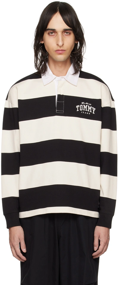 Tommy Jeans White Varsity Rugby Polo In Black