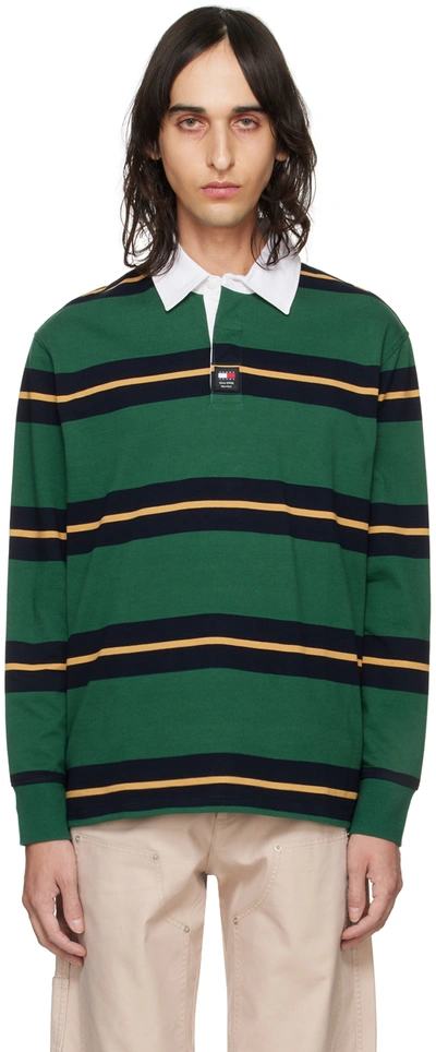 Tommy Jeans Green Rugby Stripe Polo In Court Green / Multi