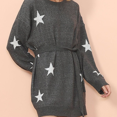 Anna-kaci Star Pattern Sweater Dress In Grey