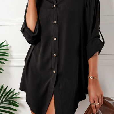 Anna-kaci Button Front Relaxed Fit Blouse In Black