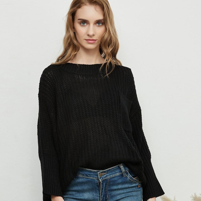 Anna-kaci Knitted Turtleneck Sweater With Batwing Sleeves In Black