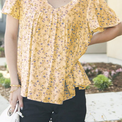 Anna-kaci Floral Print Light Blouse In Yellow