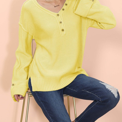 Anna-kaci Long Sleeve Folded Cuff Tee In Yellow