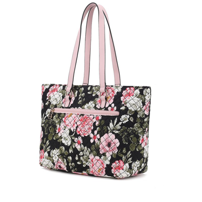 Mkf Collection By Mia K Hallie Quilted Cotton Botanical Pattern Women's Tote Bag In Black