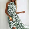 Anna-kaci Halter Neck Tiered Summer Dress In Green