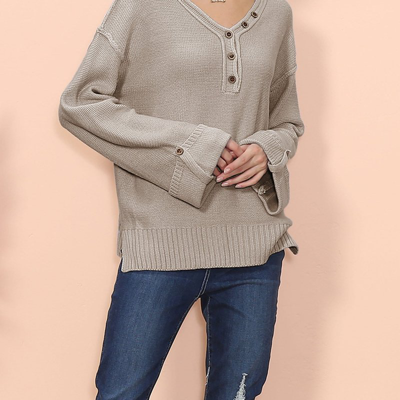 Anna-kaci Long Sleeve Folded Cuff Tee In Brown