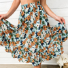 Anna-kaci Gartered Floral Print Midi Skirt In Blue