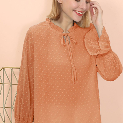 Anna-kaci Clip Dot Long Sleeve Sweater Blouse In Orange