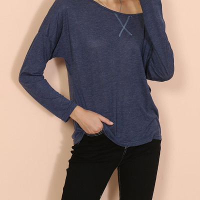 Anna-kaci Lux Boatneck Long Sleeve Top In Blue
