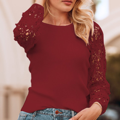 Anna-kaci Lace Long Sleeve Knit Top In Red