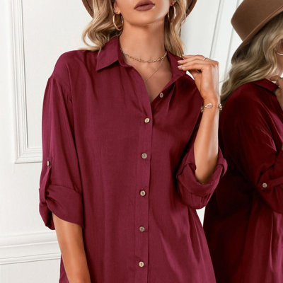 Anna-kaci Button Front Relaxed Fit Blouse In Red