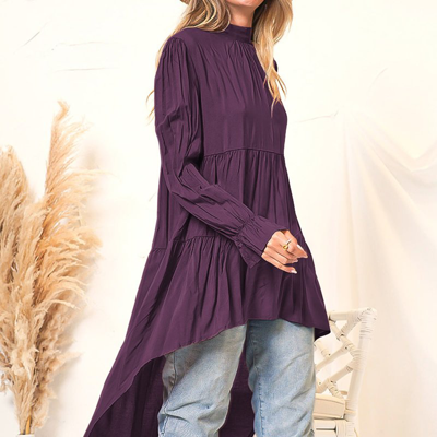 Anna-kaci High-low Ruffle Tiered Long Sleeve Top In Purple