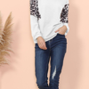 Anna-kaci Drop Shoulder Two Tone Leopard Sweater In White