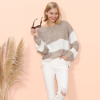 Anna-kaci Color Block Striped Long Sweater In Brown