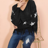 Anna-kaci Star Pattern Frayed Hem Sweater In Black