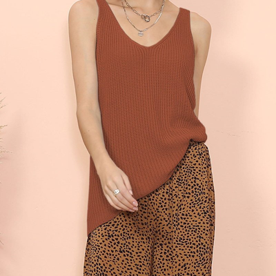 Anna-kaci Knitted Light Tank In Brown