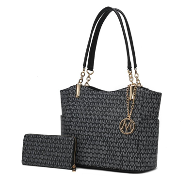 Mkf Collection By Mia K Savannah M Logo Printed Women's Tote And Wristlet Wallet In Black