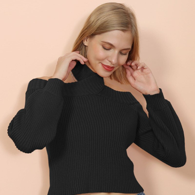 Anna-kaci Turtleneck Cold Shoulder Sweater In Black