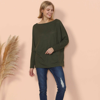 Anna-kaci Waffle Knit Off Shoulder Oversized Sweater In Green