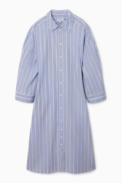 Cos Pinstriped Shirt Dress In Blue