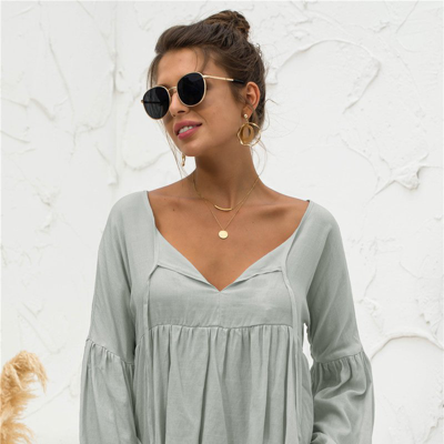 Anna-kaci Relaxed Light Gathered Blouse In Gray