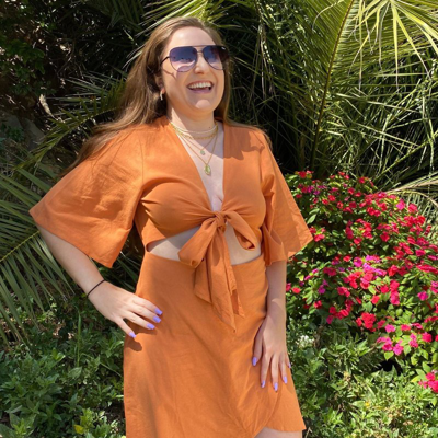 Anna-kaci Bow Front Tie Paradise Dress In Orange