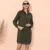 Anna-kaci Solid Kangaroo Pocket Sweater Dress In Green