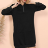 Anna-kaci Solid Kangaroo Pocket Sweater Dress In Black
